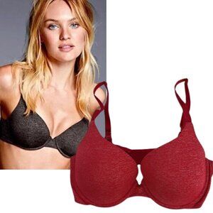 Victoria's Secret Bra Red Marled Uplift Semi Demi T-shirt Adjustable Straps 36D